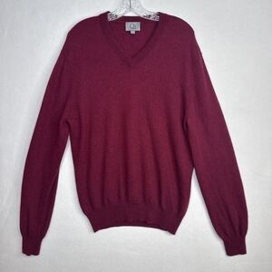Qi New York Cashmere Sweater Mens XXL Maroon V Neck Long Sleeve Soft